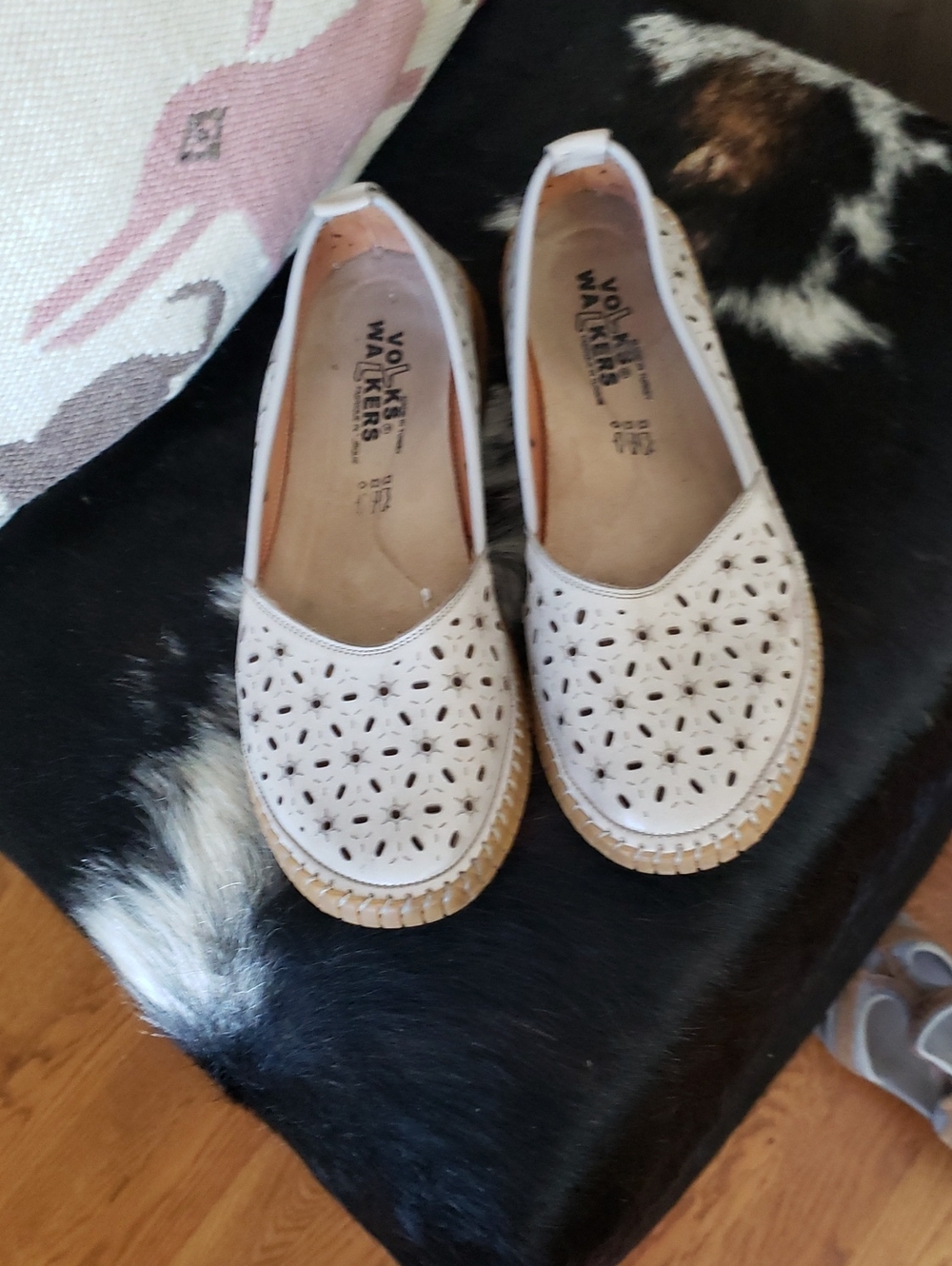 Cream Laser-Cut Slip-On Loafers
